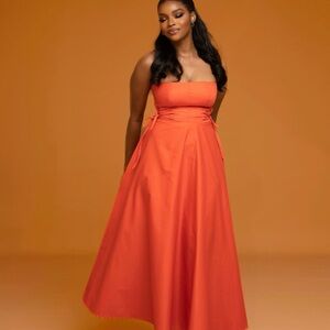 Ciar Orange Stacey Strapless Midi Dress